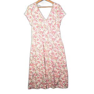 Sahalie Floral Mini Dress Pink L V Neck Cap Sleeve Knit Casual Coquette